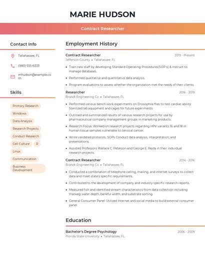 Contract Researcher Resume