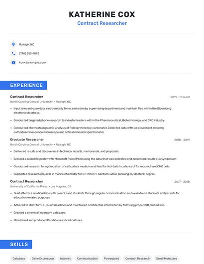 Contract Researcher Resume