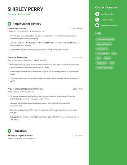 Contract Researcher Resume