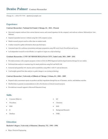 Contract Researcher Resume