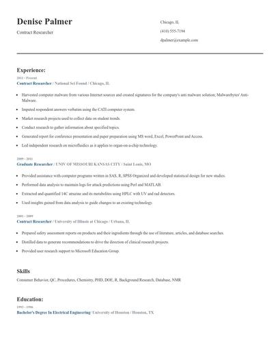 Contract Researcher Resume