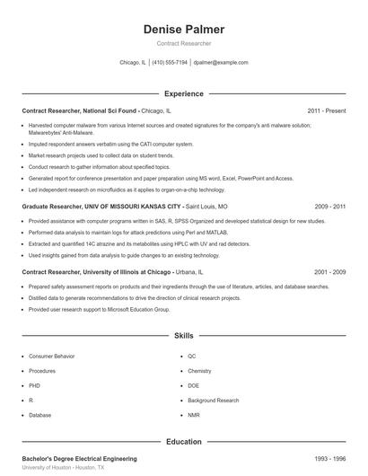 Contract Researcher Resume