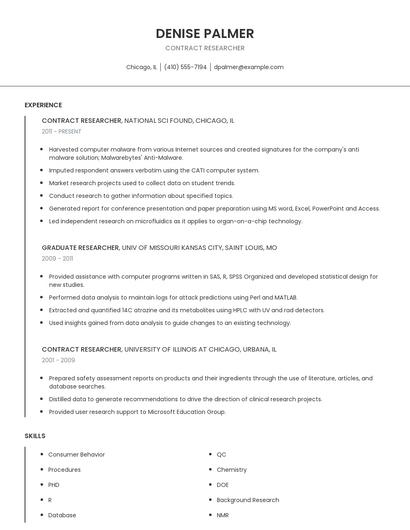 Contract Researcher Resume