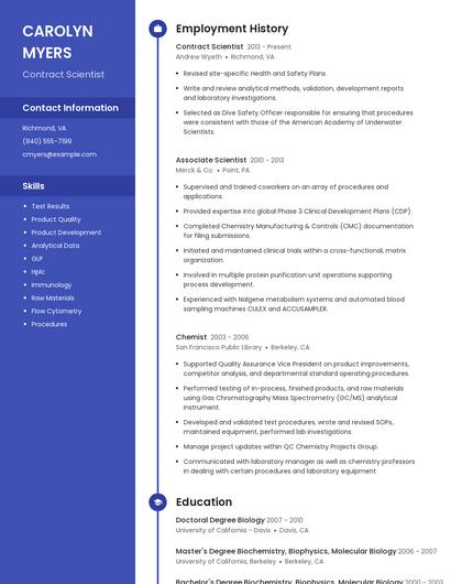 Contract Scientist Resume