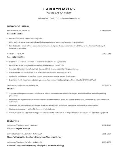 Contract Scientist Resume