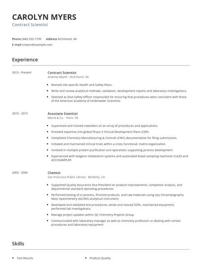 Contract Scientist Resume