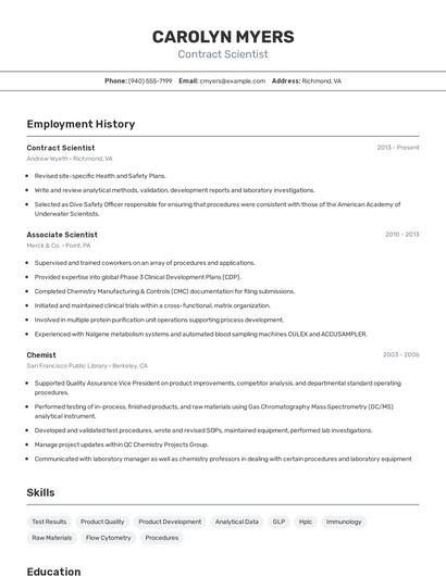 Contract Scientist Resume