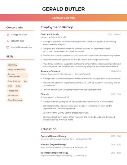 Contract Scientist Resume