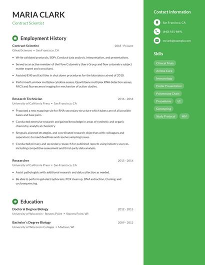 Contract Scientist Resume