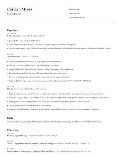 Contract Scientist Resume