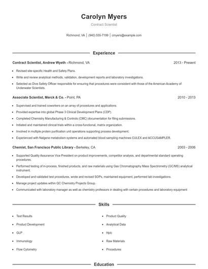 Contract Scientist Resume