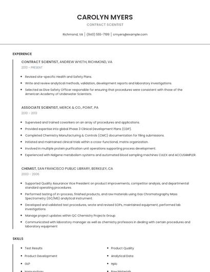 Contract Scientist Resume
