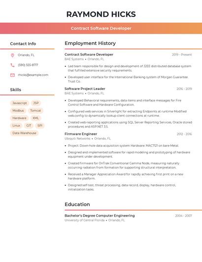Contract Software Developer Resume