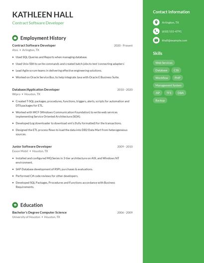 Contract Software Developer Resume