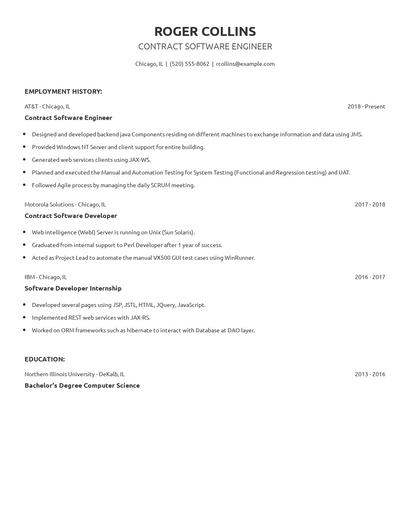 Contract Software Engineer Resume