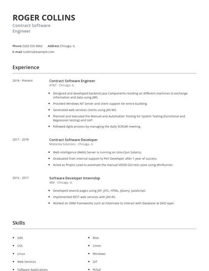 Contract Software Engineer Resume