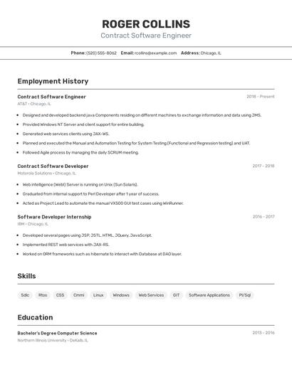 Contract Software Engineer Resume