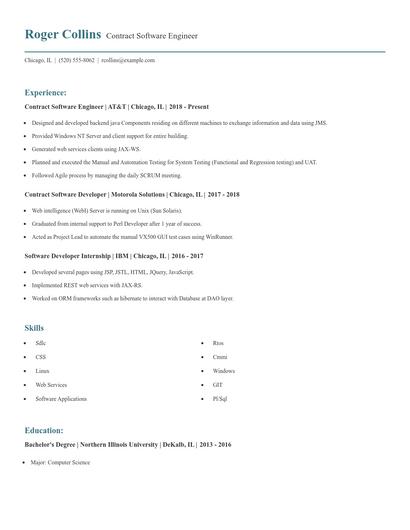 Contract Software Engineer Resume