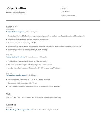 Contract Software Engineer Resume