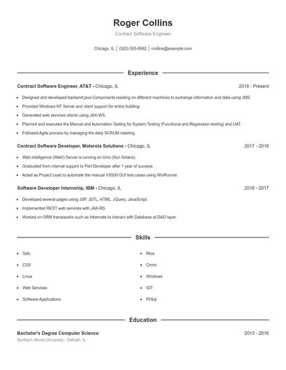 Contract Software Engineer Resume