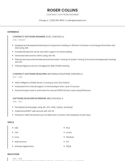 Contract Software Engineer Resume