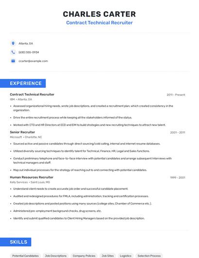 Contract Technical Recruiter Resume
