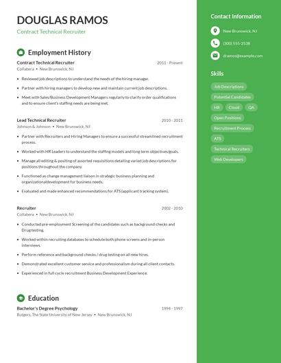 Contract Technical Recruiter Resume