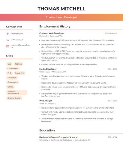 Contract Web Developer Resume
