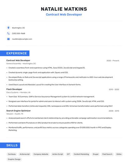 Contract Web Developer Resume