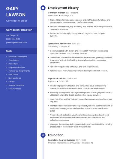 Contract Worker Resume