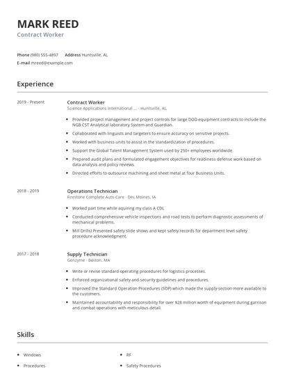 Contract Worker Resume