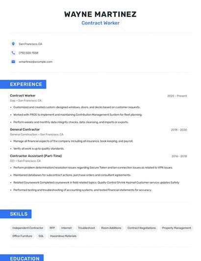 Contract Worker Resume