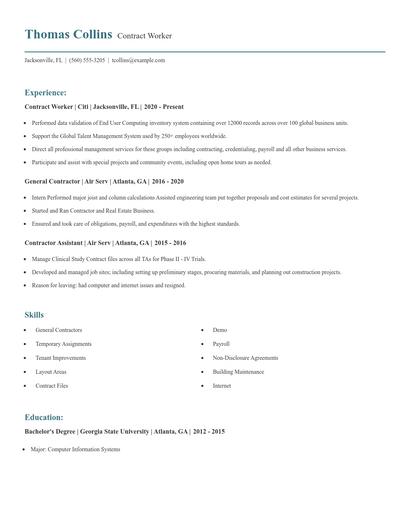 Contract Worker Resume