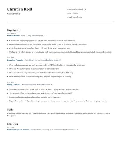 Contract Worker Resume