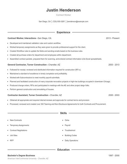 Contract Worker Resume