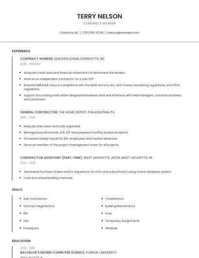 Contract Worker Resume