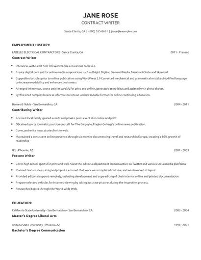 Contract Writer Resume