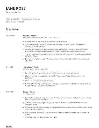 Contract Writer Resume