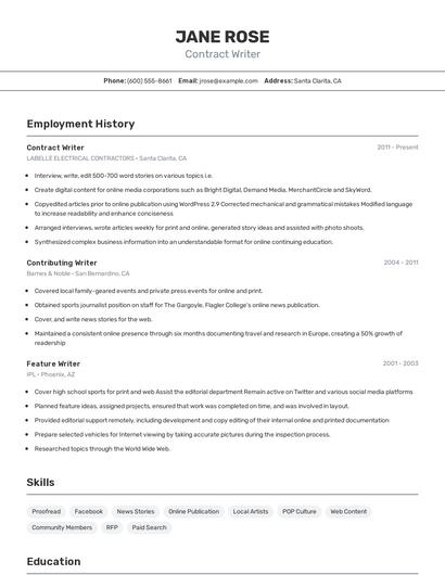 Contract Writer Resume