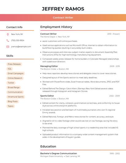 Contract Writer Resume