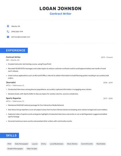 Contract Writer Resume