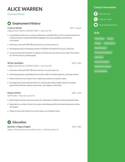 Contract Writer Resume