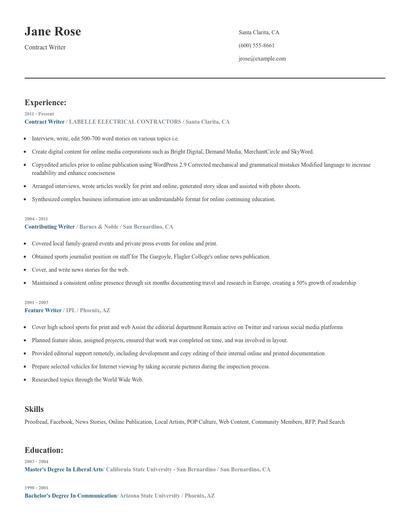 Contract Writer Resume