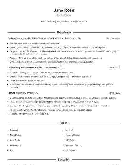 Contract Writer Resume