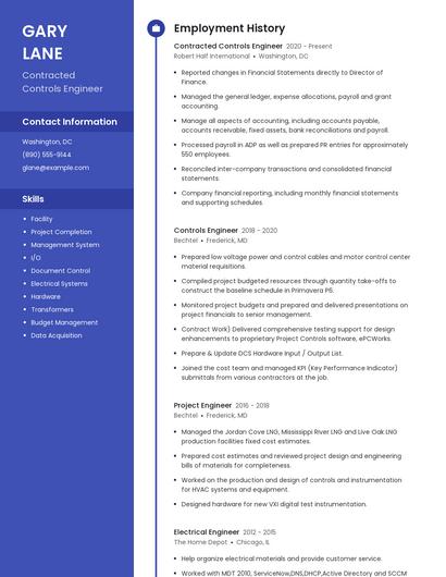 Contracted Controls Engineer Resume