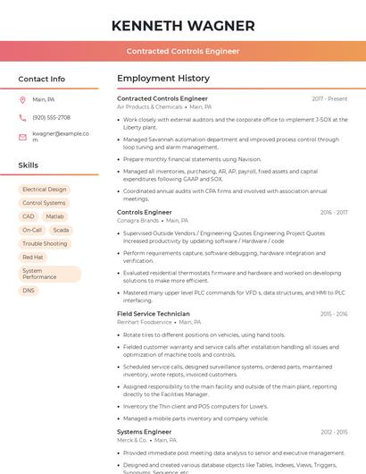 Contracted Controls Engineer Resume