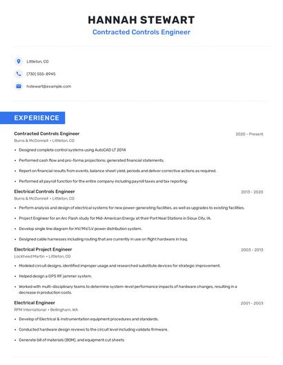 Contracted Controls Engineer Resume