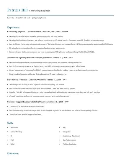Contracting Engineer Resume
