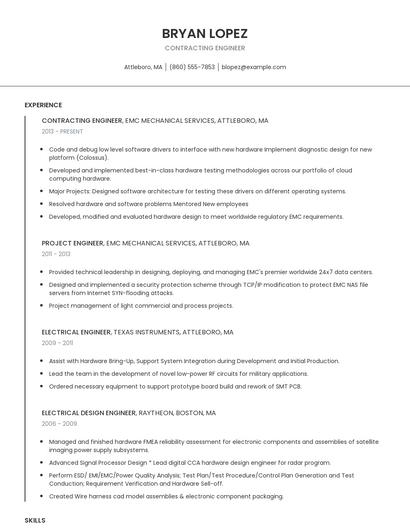 Contracting Engineer Resume