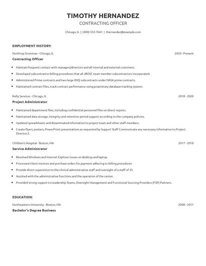 Contracting Officer Resume